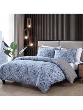 Carson Carrington Harstad Blue Cotton 3-piece Duvet Cover Set - Twin NWT
